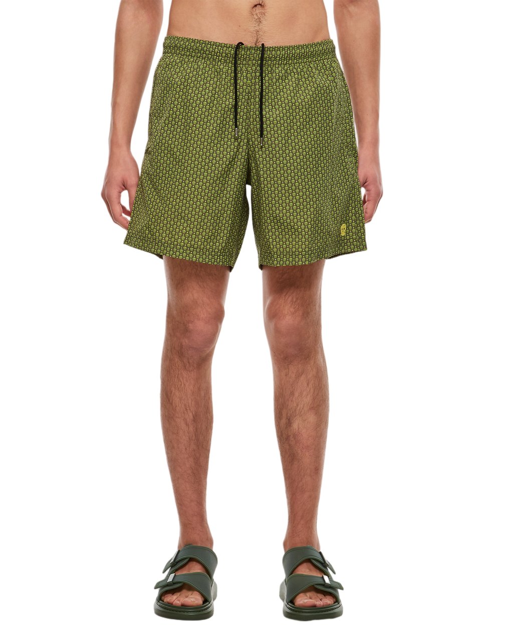 Alexander McQueen Skull-Embellished Green Swim Shorts with Adjustable Waistband Groen