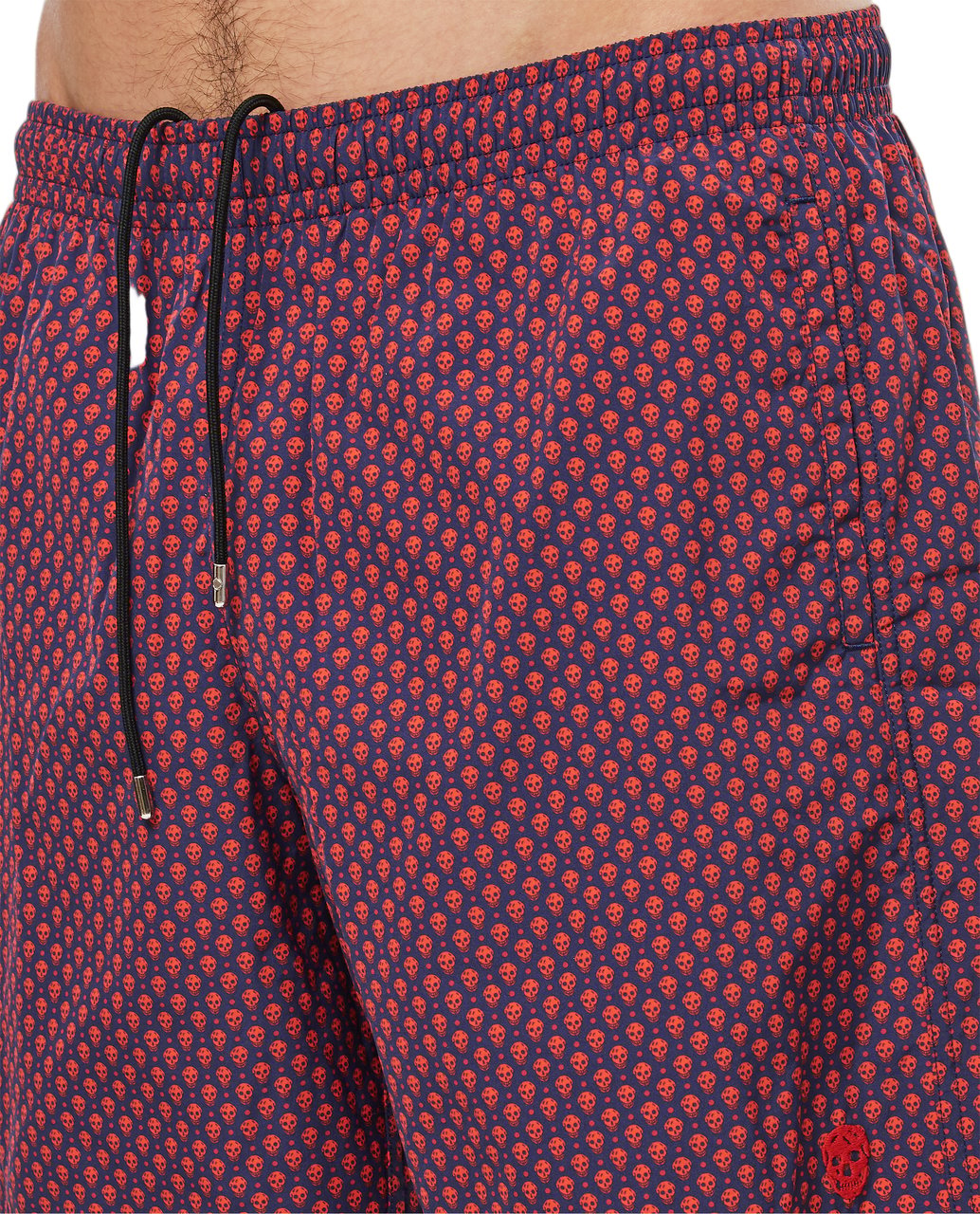 Alexander McQueen Skull Print Swim Shorts with Adjustable Waistband Blauw