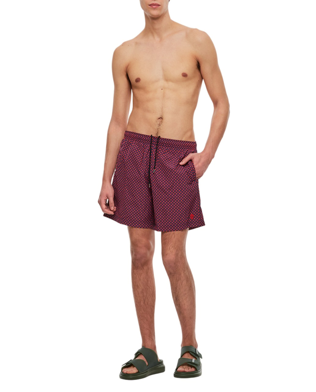 Alexander McQueen Skull Print Swim Shorts with Adjustable Waistband Blauw