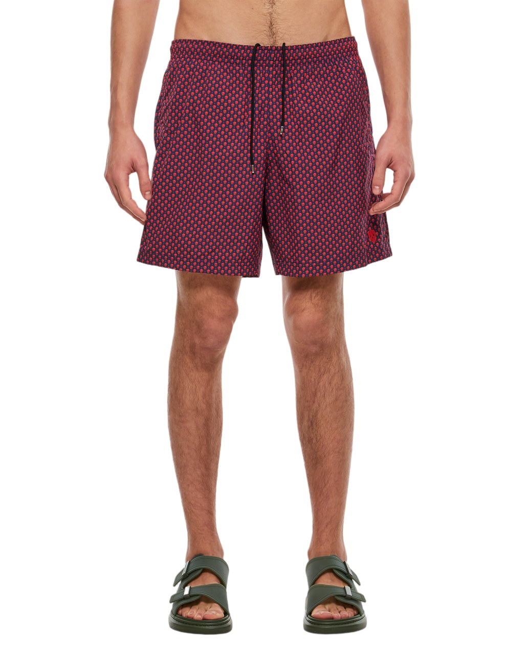 Alexander McQueen Skull Print Swim Shorts with Adjustable Waistband Blauw