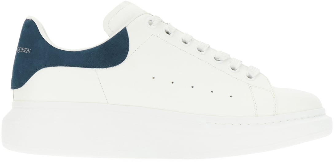 Alexander Mcqueen White leather sneakers with blue leather heel Wit