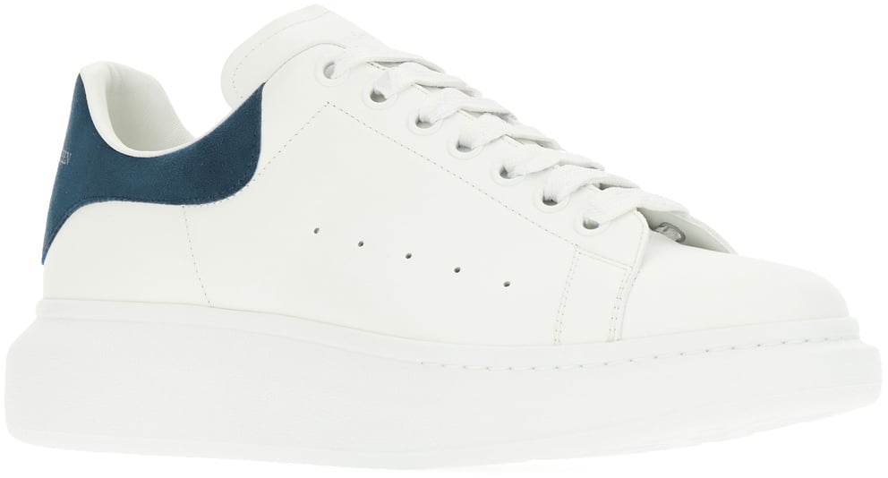 Alexander Mcqueen White leather sneakers with blue leather heel Wit