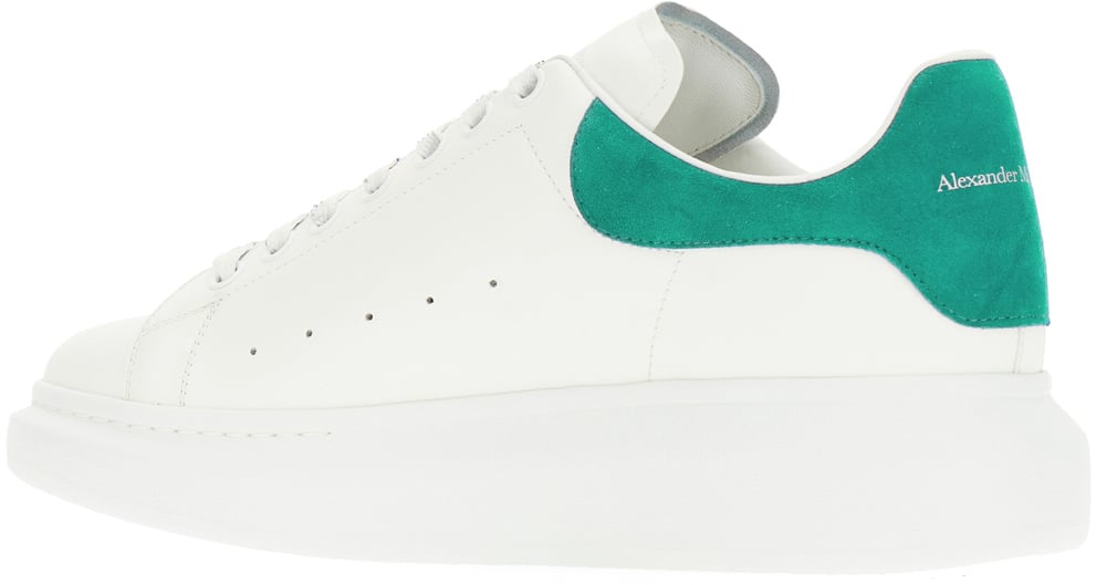 Alexander Mcqueen White leather sneakers with sea green suede heel Wit
