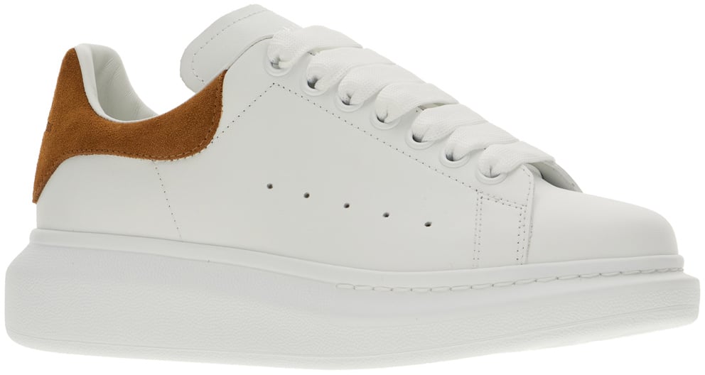 Alexander McQueen Alexander Mcqueen White leather sneakers with brown suede heel Wit