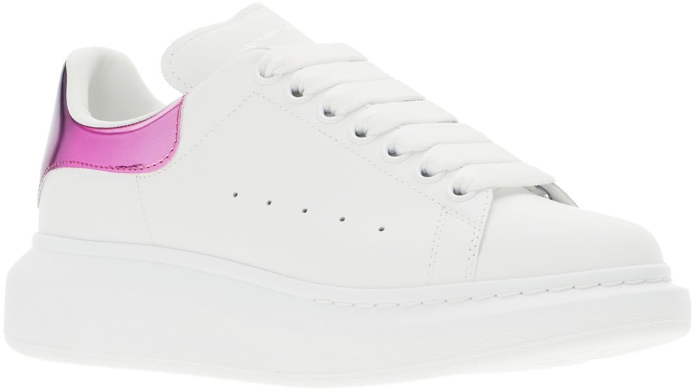 Alexander McQueen Alexander Mcqueen White leather sneakers with oleographic PVC heel Wit