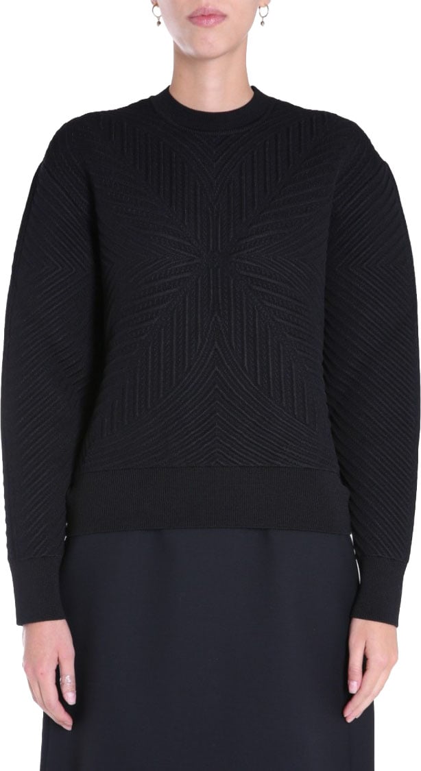Alexander McQueen Textured Black Crew Neck Sweater Zwart