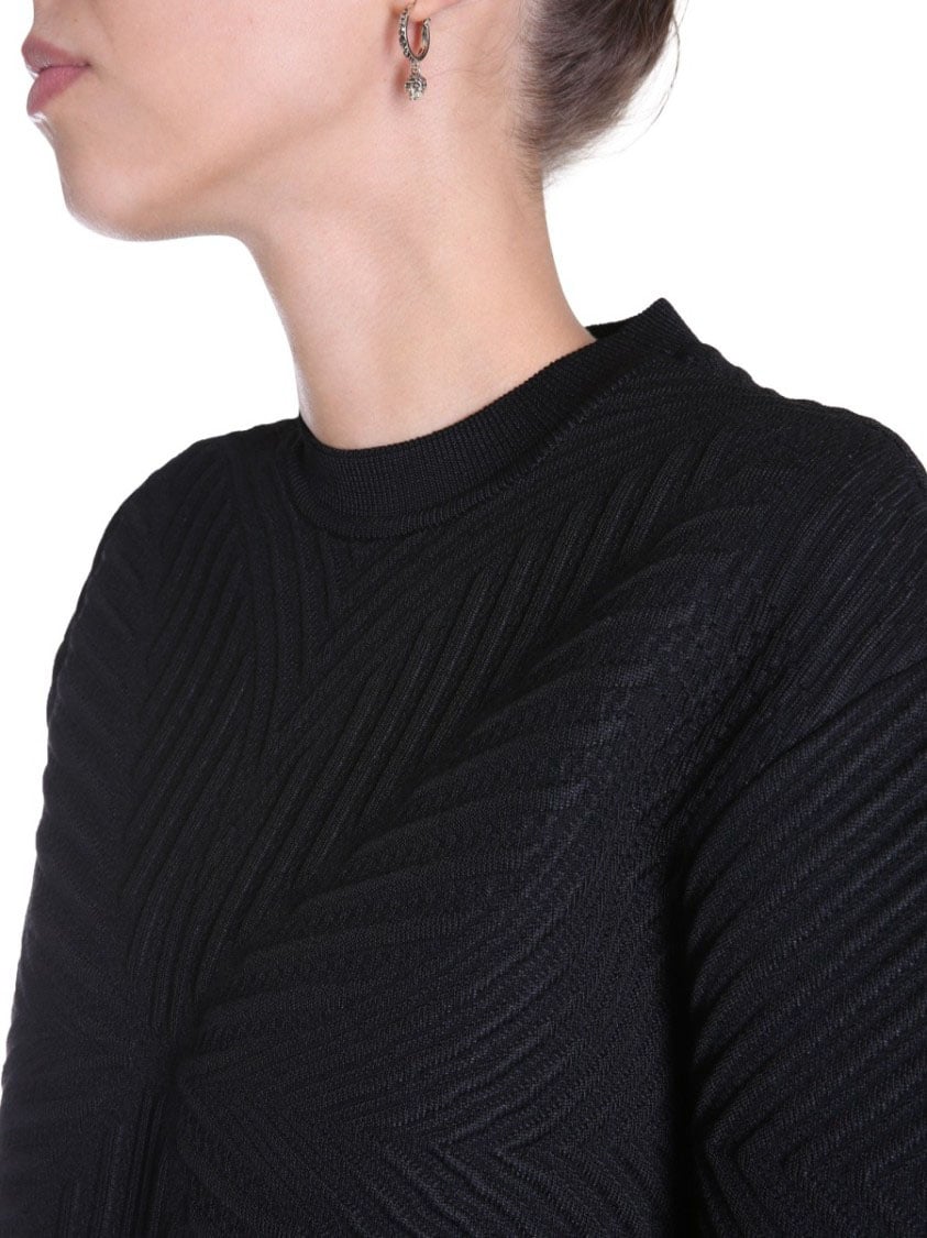 Alexander McQueen Textured Black Crew Neck Sweater Zwart