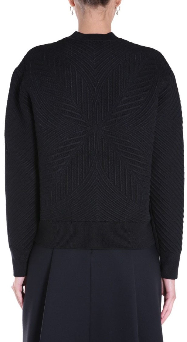 Alexander McQueen Textured Black Crew Neck Sweater Zwart