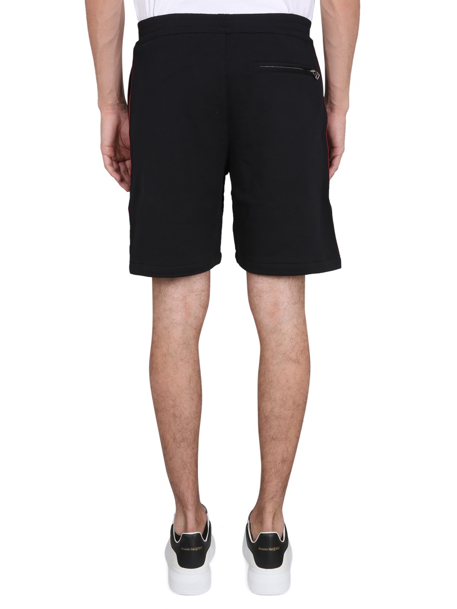 Alexander McQueen Selvedge Logo Band Cotton Bermuda Shorts Zwart