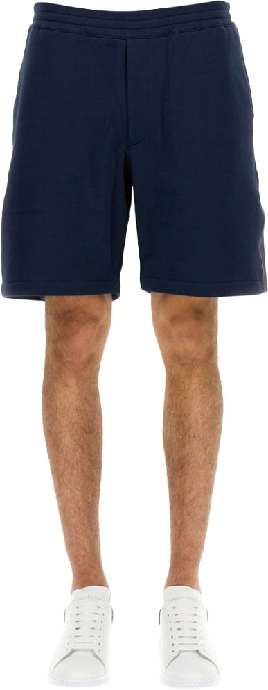 Alexander McQueen Bermuda Shorts With Selvedge Logo Band Zwart