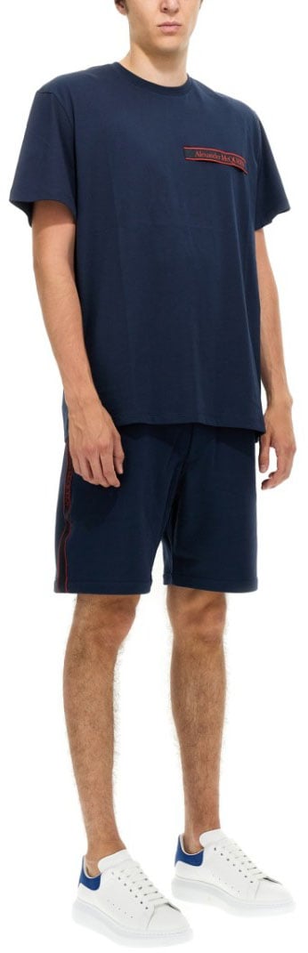Alexander McQueen Bermuda Shorts With Selvedge Logo Band Zwart