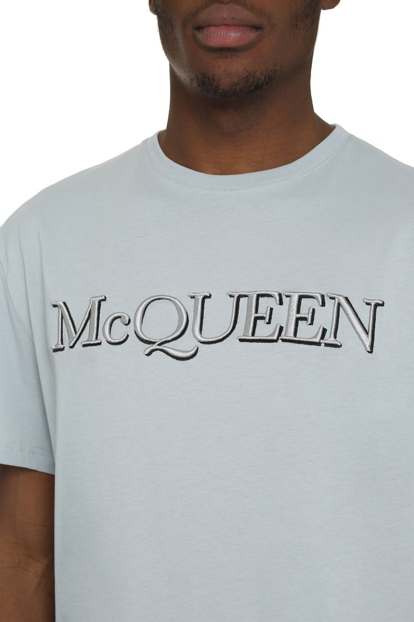 Alexander McQueen Logo cotton t-shirt Lichtblauw