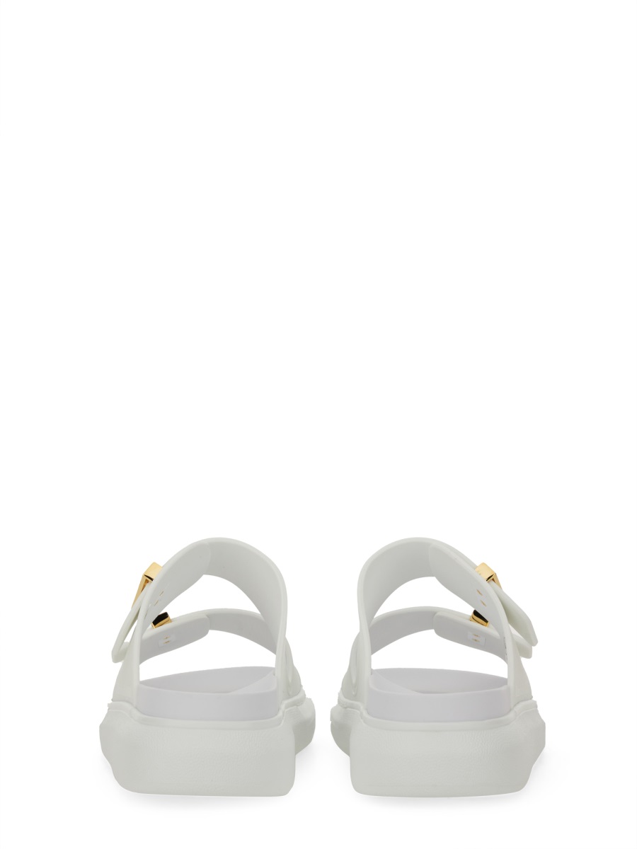 Alexander McQueen Gold Oversized Buckles Slide Sandals Wit