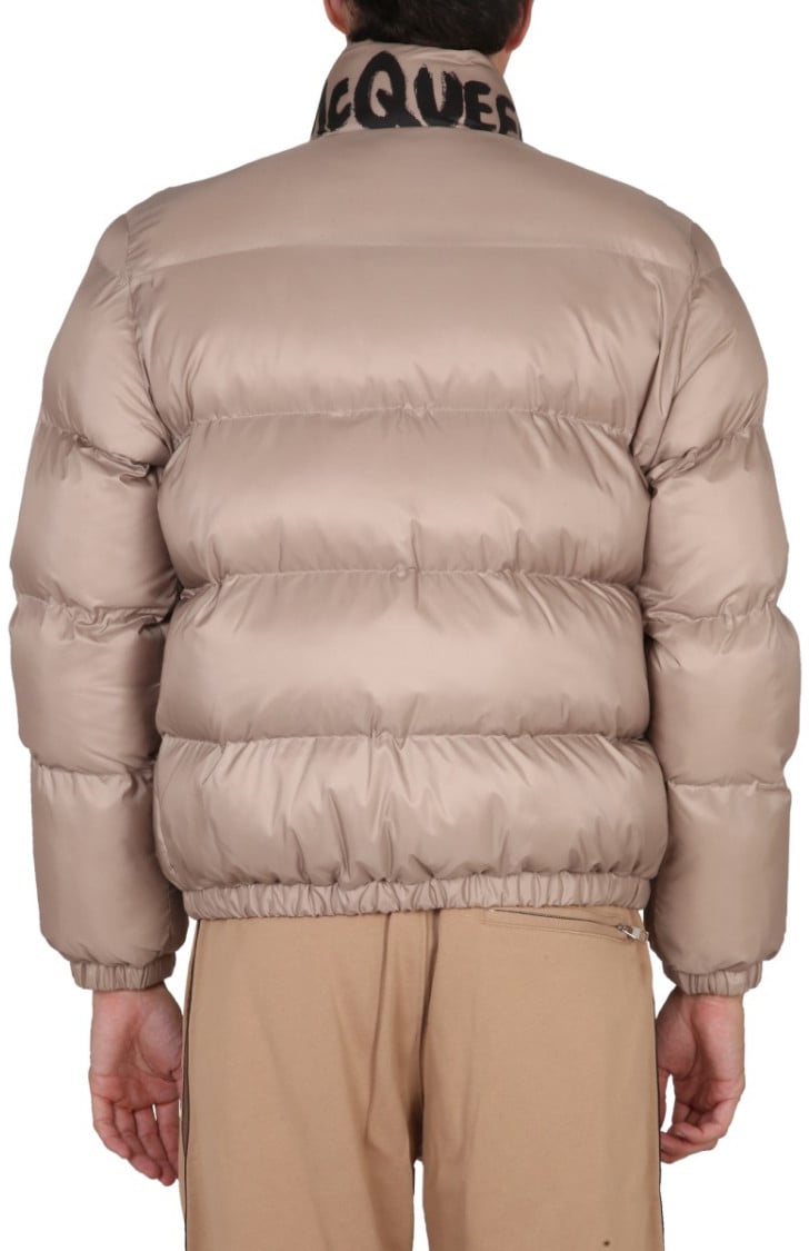 Alexander McQueen Graffiti Logo Print Down Jacket Neutraal