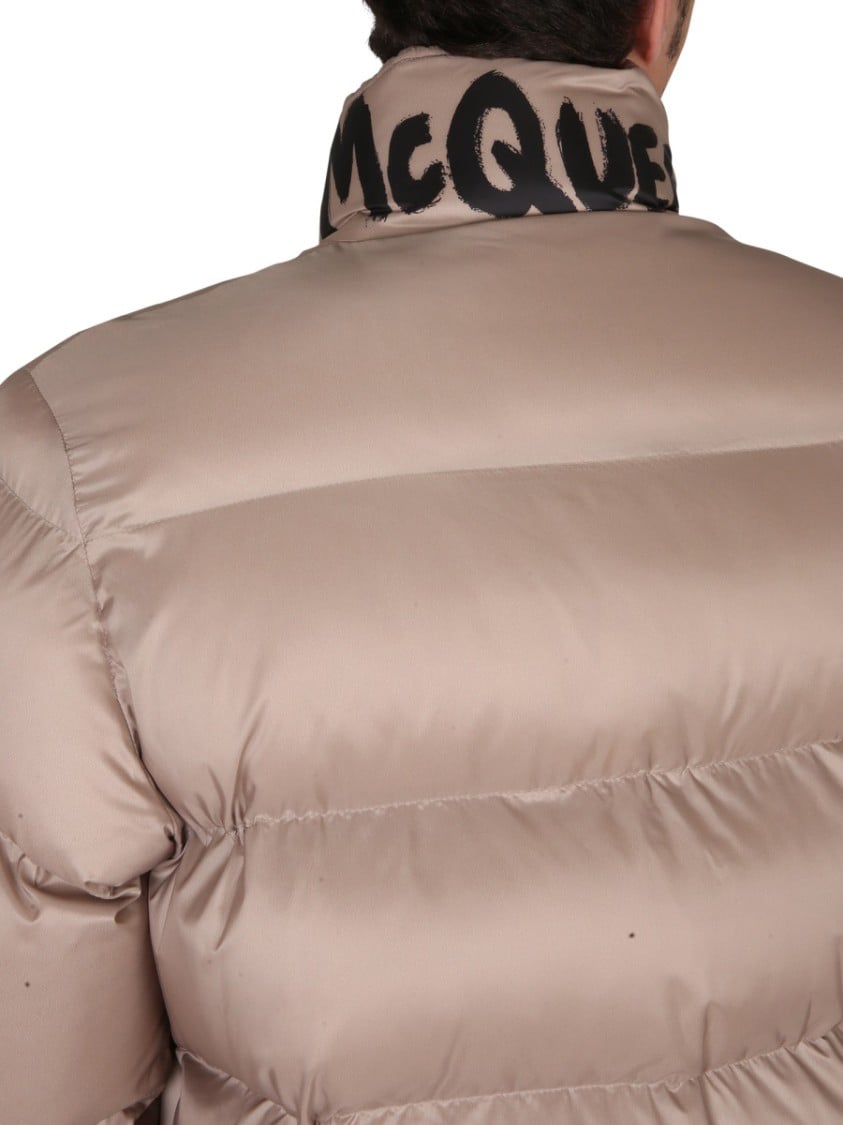 Alexander McQueen Graffiti Logo Print Down Jacket Neutraal