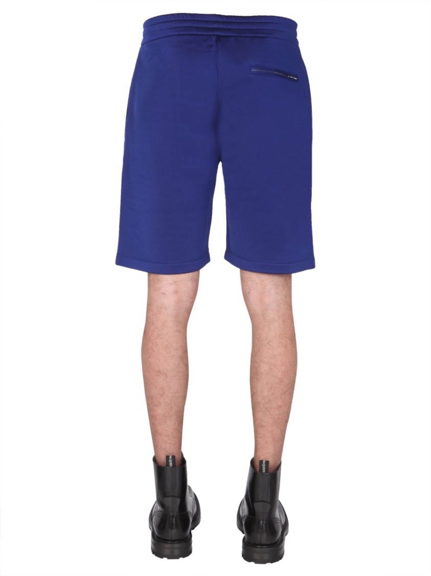 Alexander McQueen Blue Shorts With Embroidered Logo Blauw