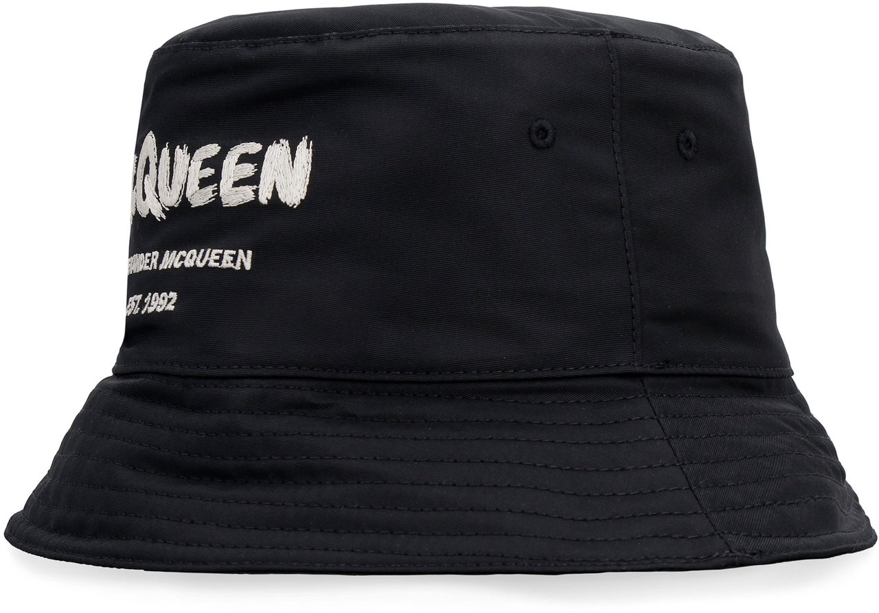 Alexander McQueen Logo print bucket hat Zwart
