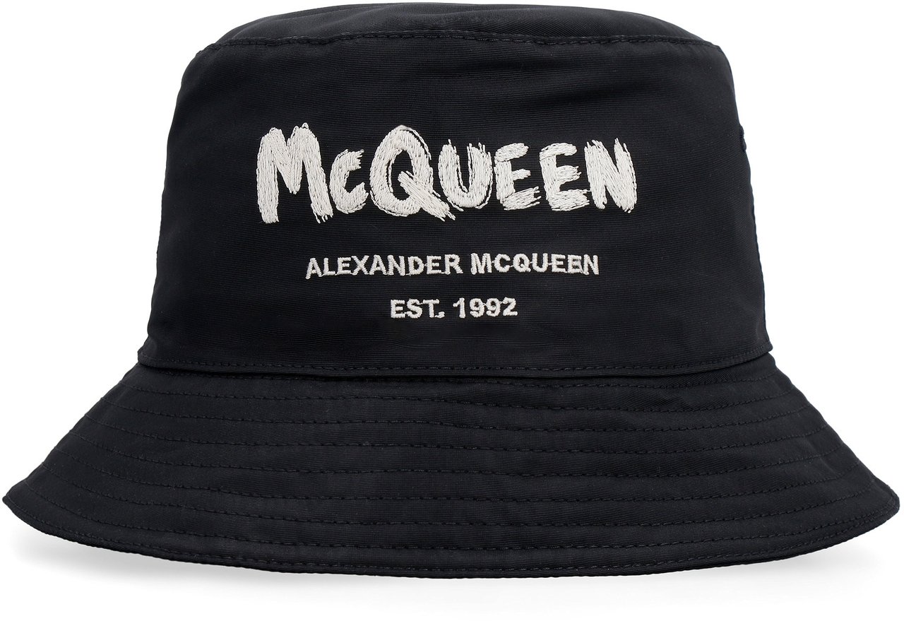 Alexander McQueen Logo print bucket hat Zwart