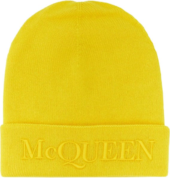 Alexander McQueen High-Lapel Cashmere Hat With Embroidered Logo Goud