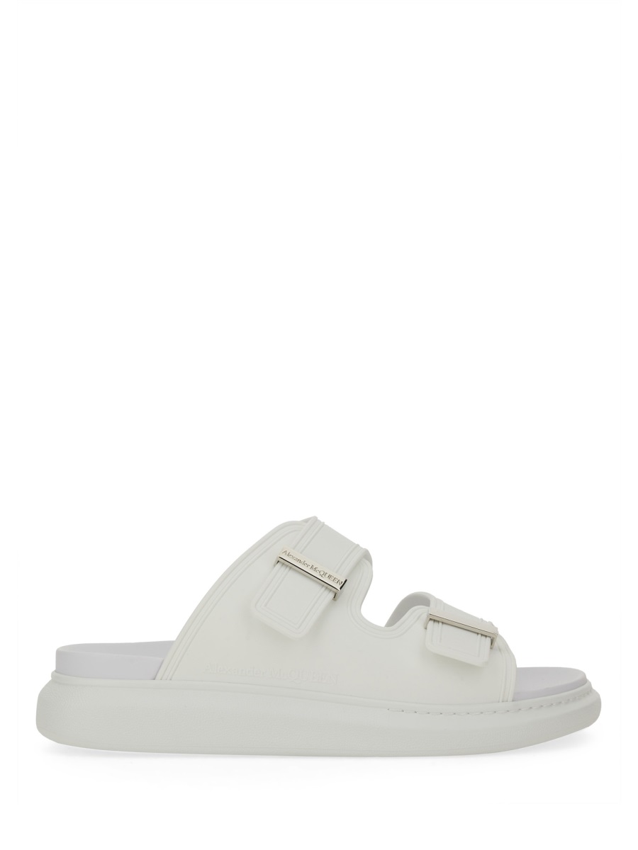 Alexander McQueen Matte Contoured Footbed Double Buckle Sandals Wit