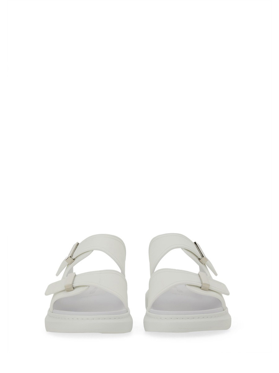 Alexander McQueen Matte Contoured Footbed Double Buckle Sandals Wit