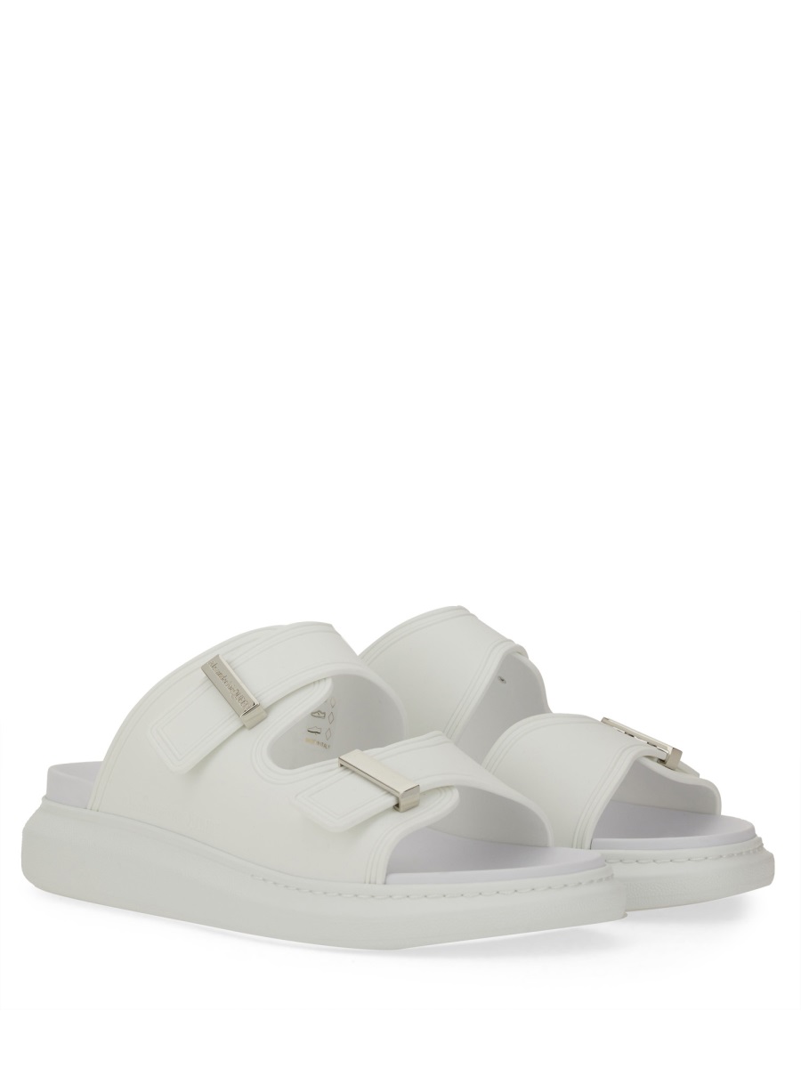 Alexander McQueen Matte Contoured Footbed Double Buckle Sandals Wit