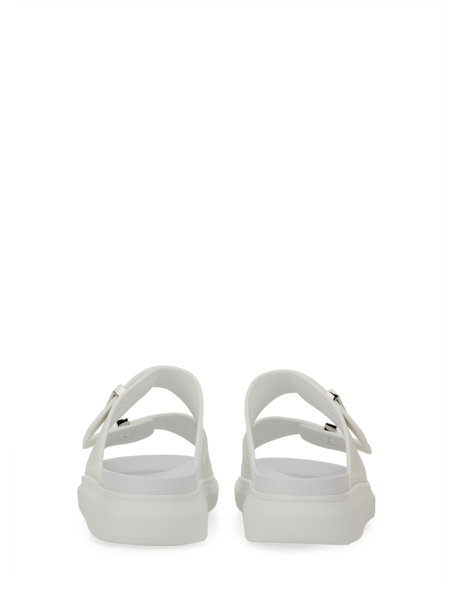 Alexander McQueen Matte Contoured Footbed Double Buckle Sandals Wit