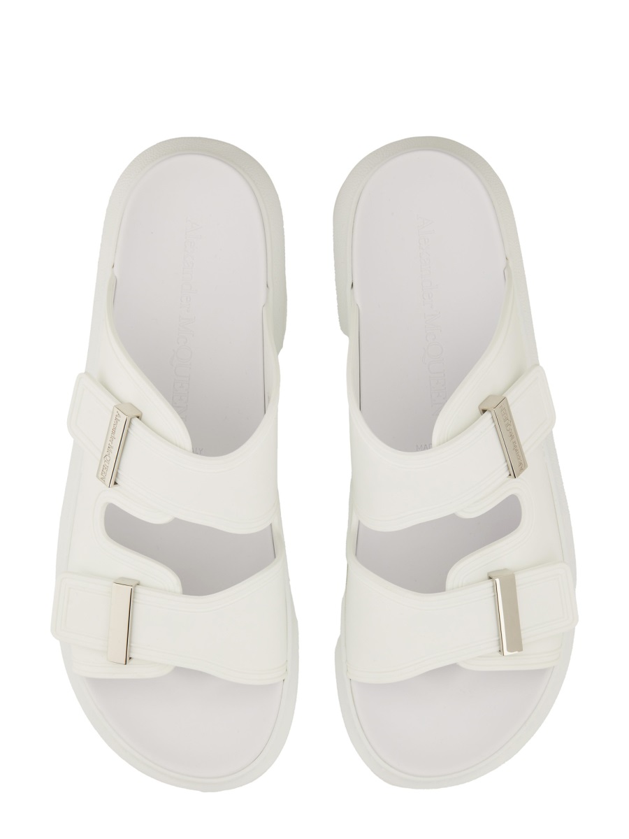 Alexander McQueen Matte Contoured Footbed Double Buckle Sandals Wit