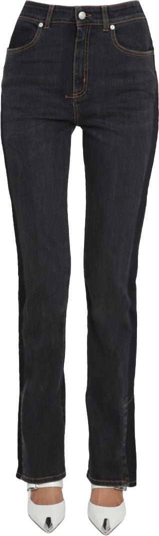 Alexander McQueen High-Waisted Wide-Leg Jeans With Contrast Stitching Zwart