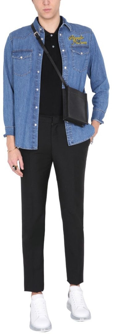 Alexander McQueen Pointed Collar Denim Shirt Blauw