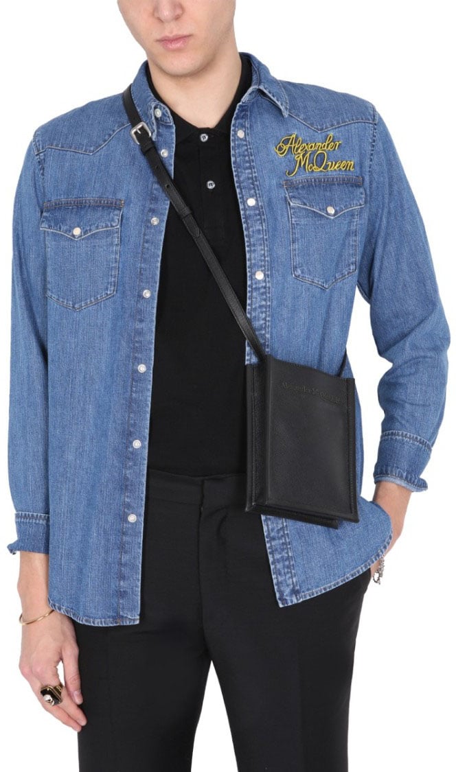 Alexander McQueen Pointed Collar Denim Shirt Blauw