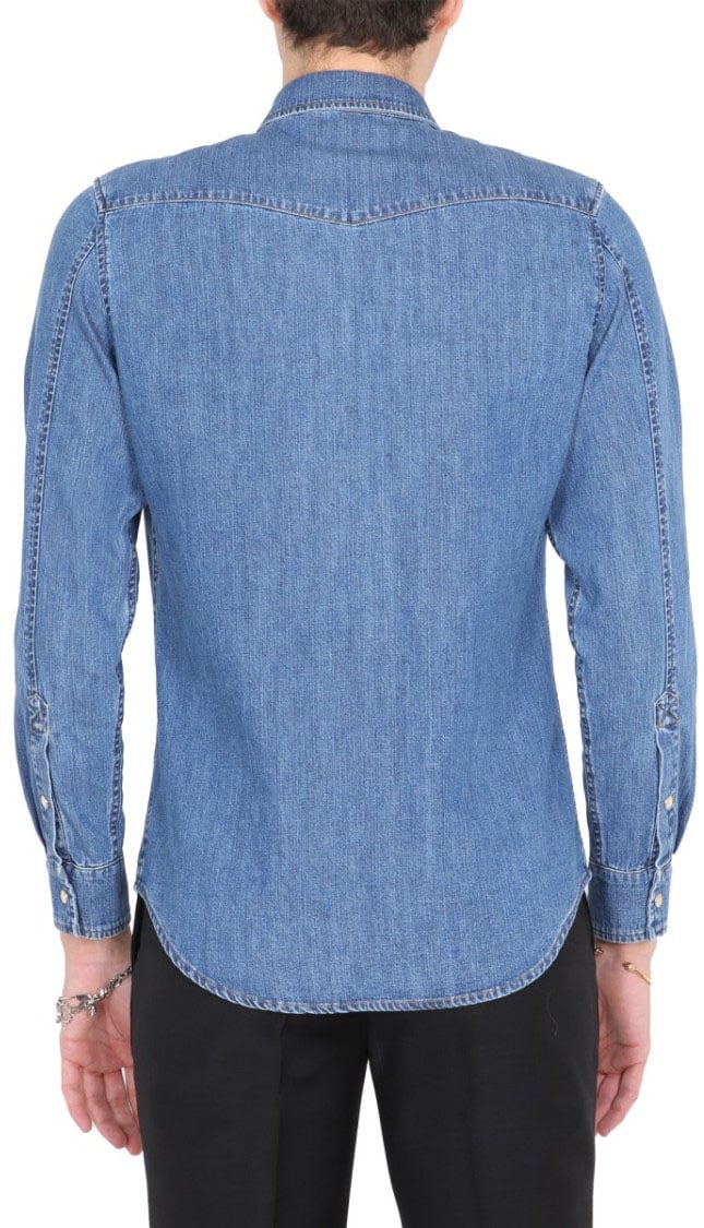Alexander McQueen Pointed Collar Denim Shirt Blauw
