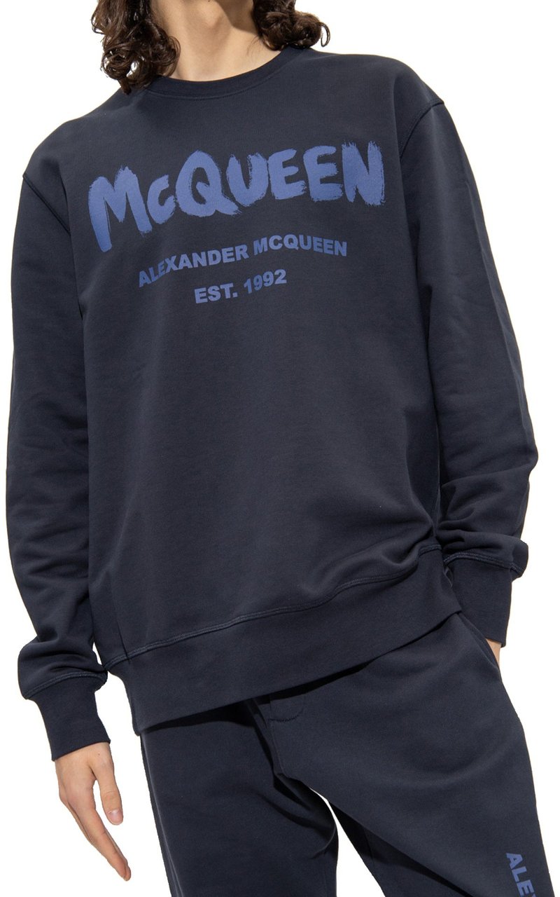 Alexander McQueen Alexander Mcqueen Cotton Logo Sweatshirt Blauw