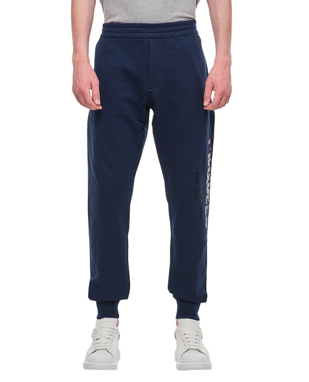Alexander McQueen Deep Blue Cotton Jogging Pants with Drawstring Waistband Blauw