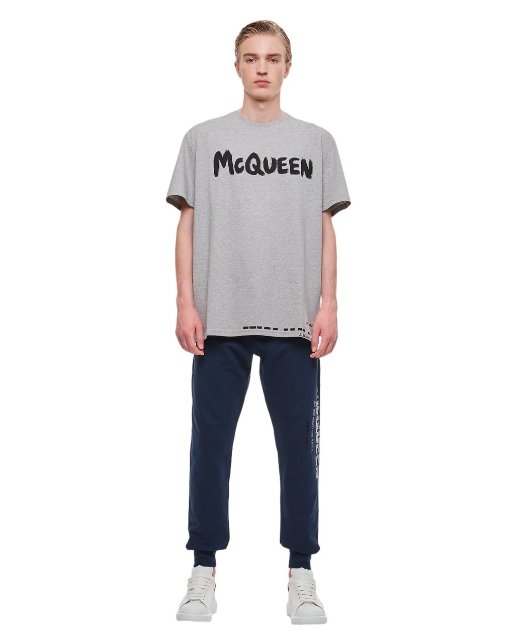 Alexander McQueen Deep Blue Cotton Jogging Pants with Drawstring Waistband Blauw