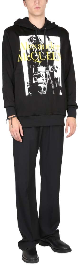 Alexander McQueen Atelier Print Sweatshirt With Drawstring Hood Zwart