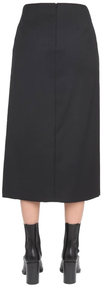 Alexander McQueen Midi Skirt With Bold Side Slit Zwart