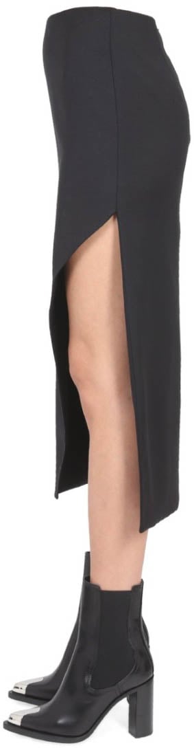Alexander McQueen Midi Skirt With Bold Side Slit Zwart