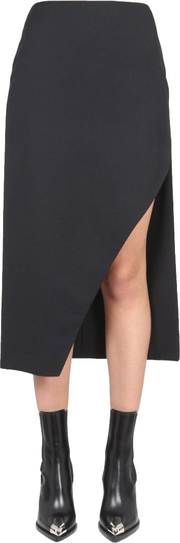 Alexander McQueen Midi Skirt With Bold Side Slit Zwart