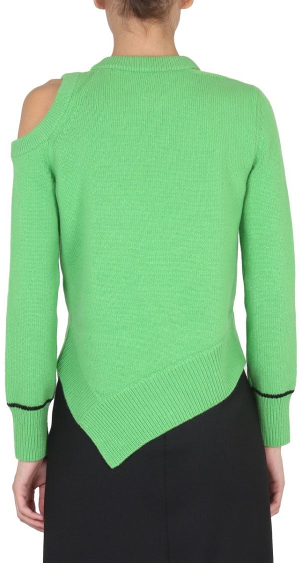 Alexander McQueen Rib-Knit Sweater With Asymmetrical Hemline Groen
