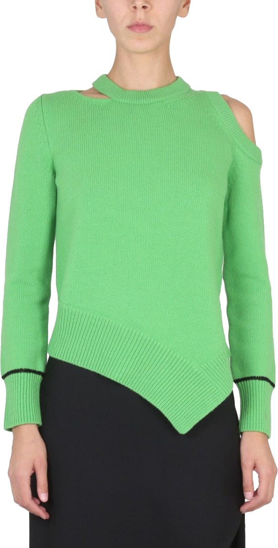Alexander McQueen Rib-Knit Sweater With Asymmetrical Hemline Groen