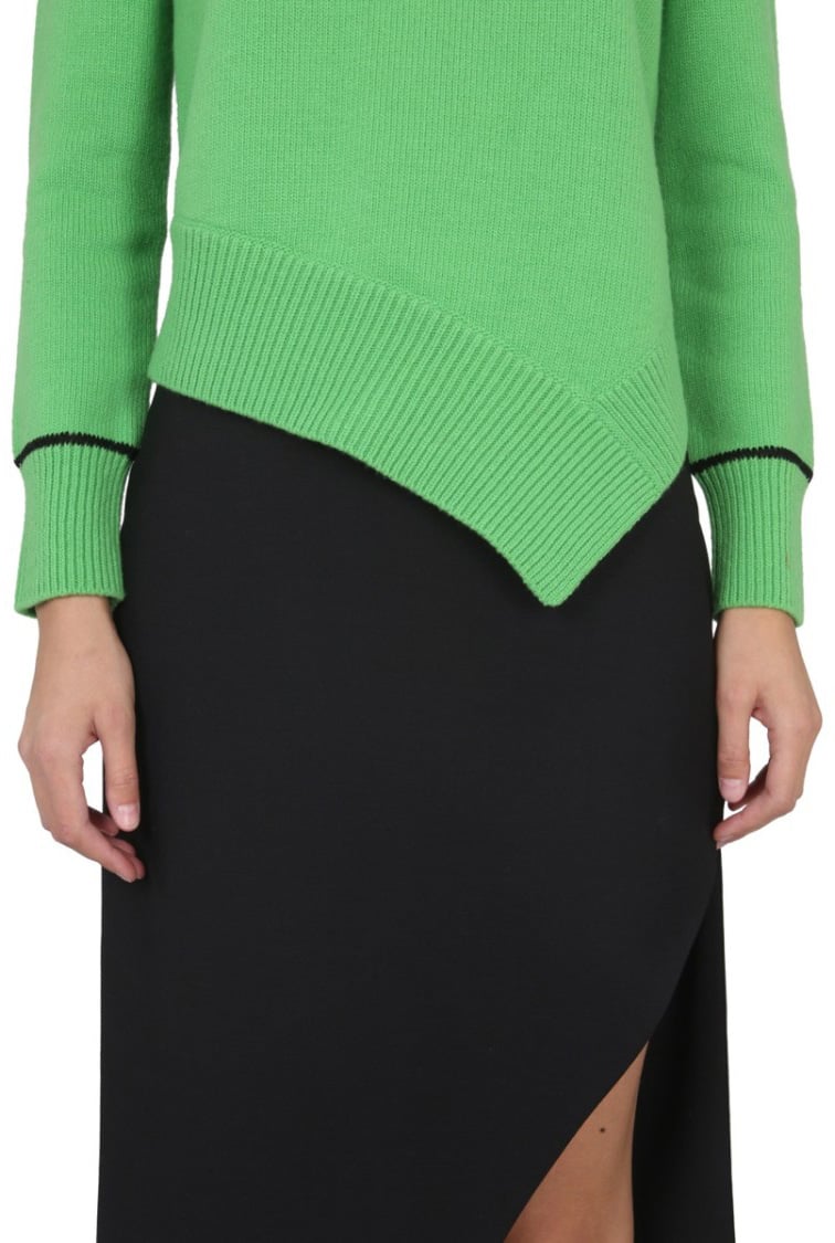 Alexander McQueen Rib-Knit Sweater With Asymmetrical Hemline Groen