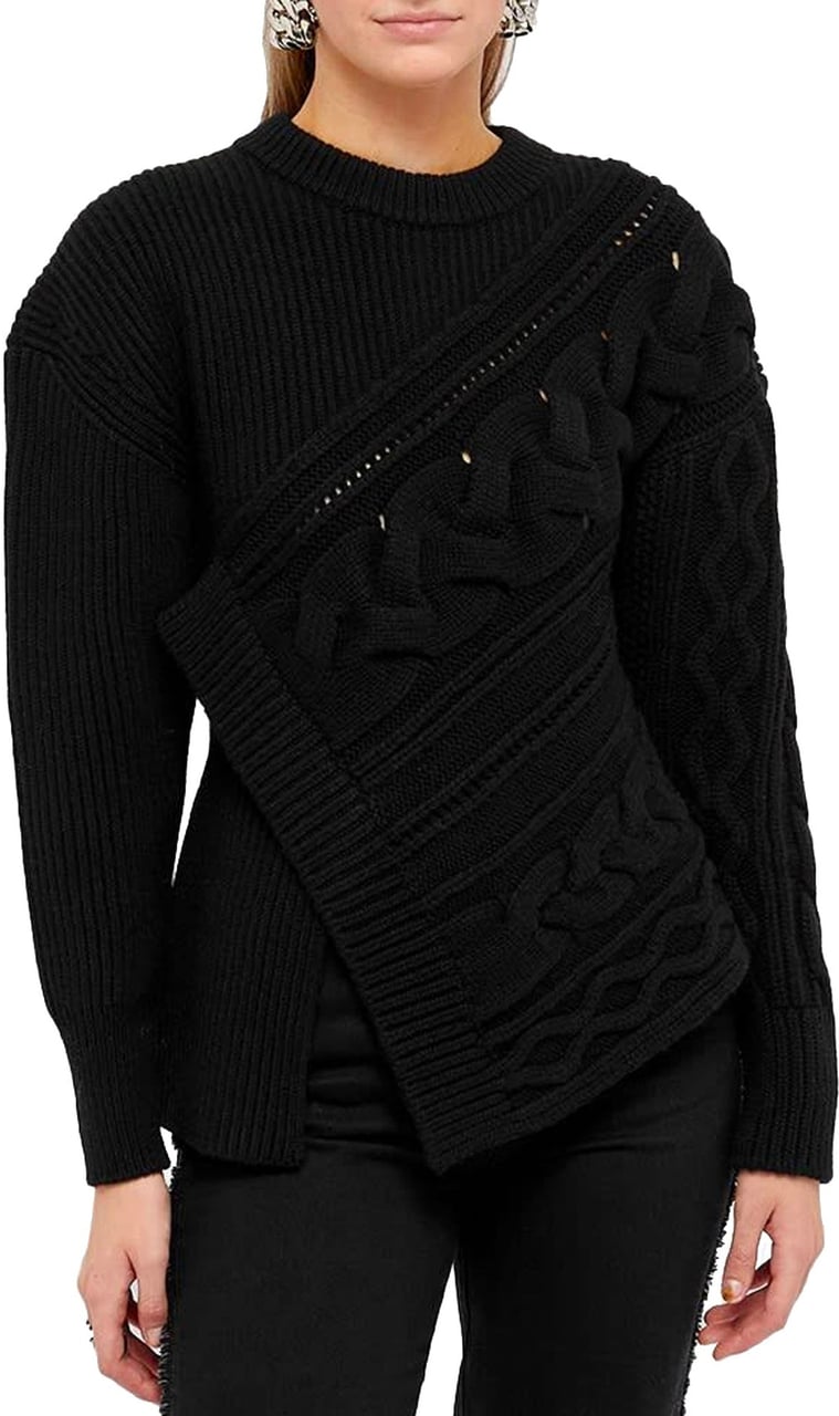 Alexander Mcqueen Asymmetric Wool Jumper Zwart