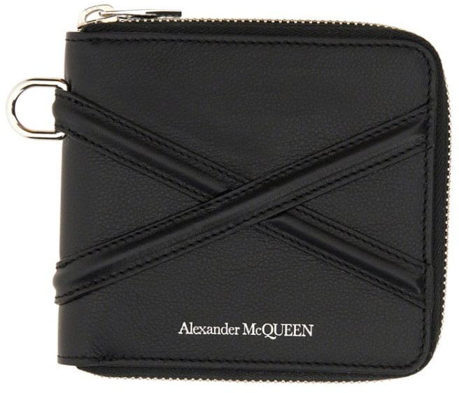 Alexander McQueen Compact Zip-Around Wallet With Adjustable Strap Zwart