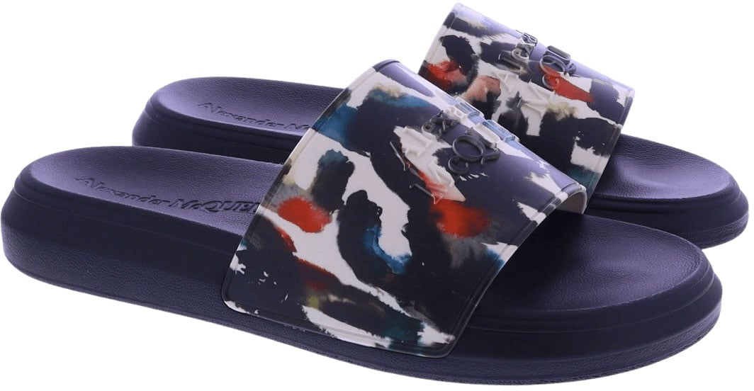 Alexander McQueen Heren Pool Slide Graffiti Zwart