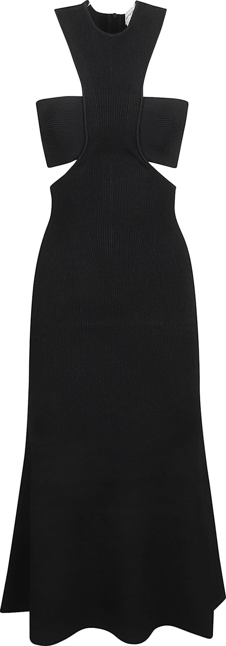 Alexander McQueen Fitted Bodice Black Dress with Flowing Skirt Zwart