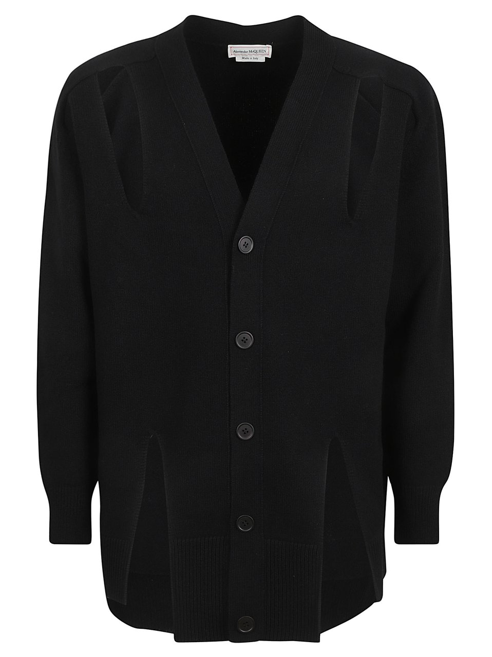 Alexander McQueen Ribbed Neckline Black Wool Sweater Zwart
