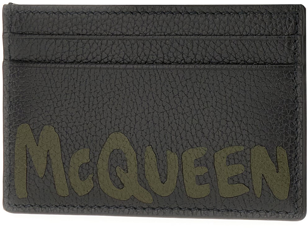 Alexander McQueen Alexander McQueen Black leather card holder Zwart