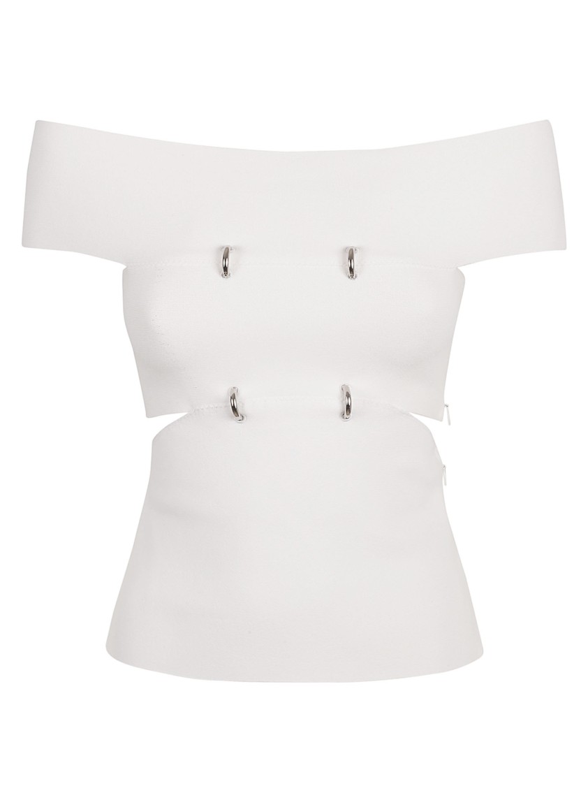 Alexander McQueen Off-The-Shoulder Fitted Top With Metallic Accents Wit