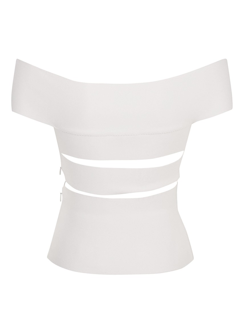 Alexander McQueen Off-The-Shoulder Fitted Top With Metallic Accents Wit